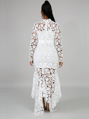 Lace O Neck Irregular Maxi Dresses