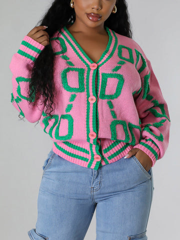 Contrast Letter Knit Cardigans