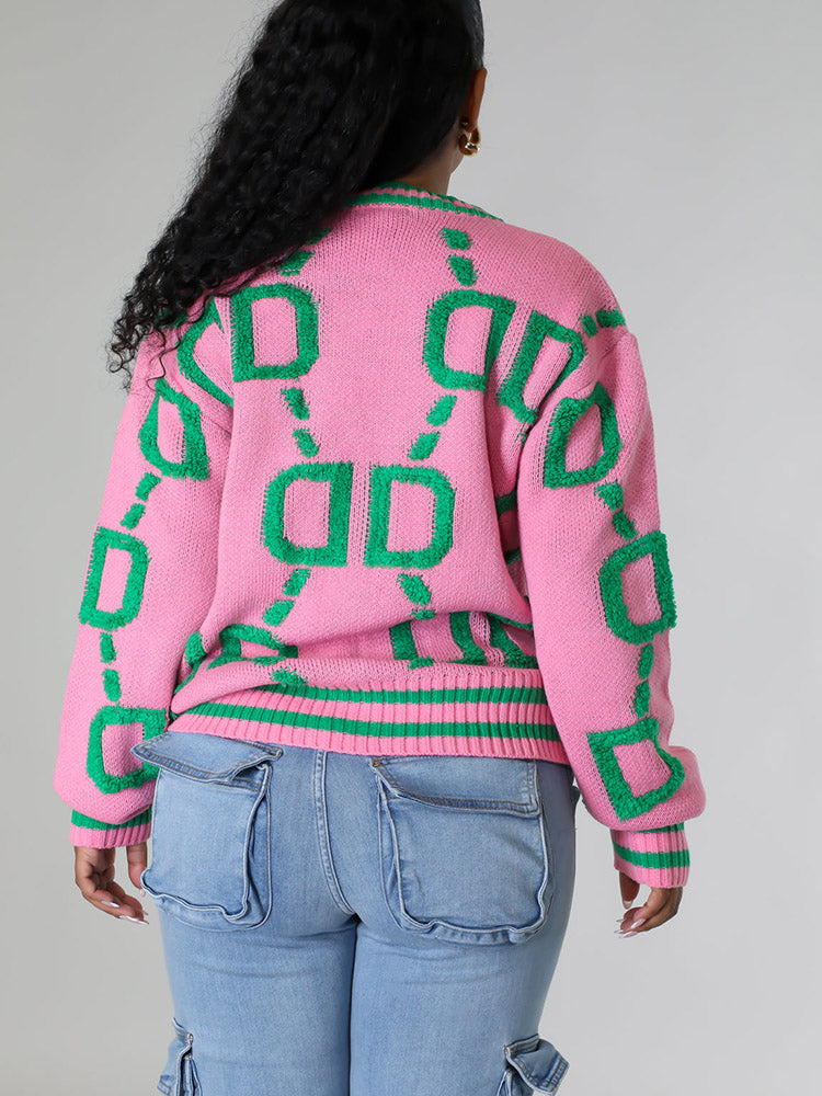 Contrast Letter Knit Cardigans