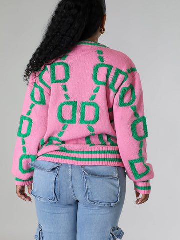 Contrast Letter Knit Cardigans