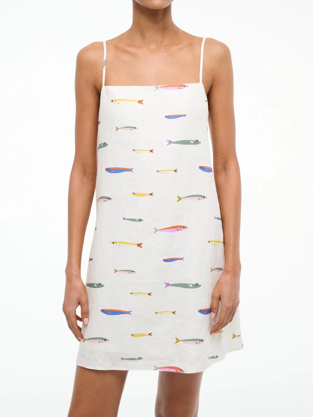 Laura Linen Mini Dress Pop Sardines Ivory