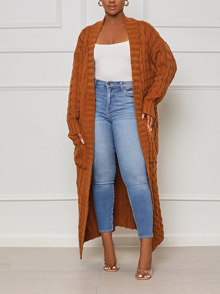 Knitted Solid Pocket Sweater Cardigans
