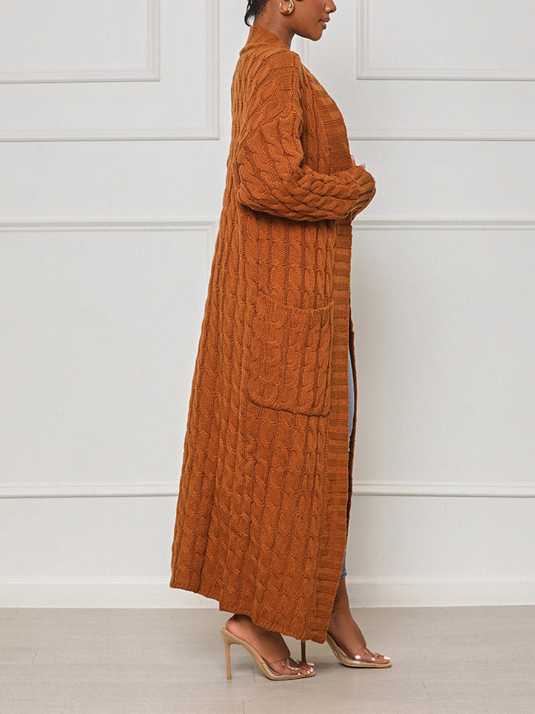Knitted Solid Pocket Sweater Cardigans