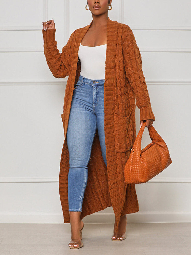 Knitted Solid Pocket Sweater Cardigans