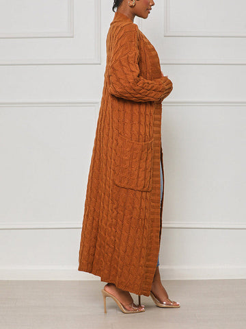 Knitted Solid Pocket Sweater Cardigans