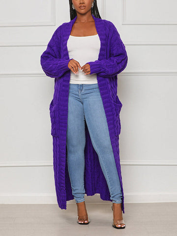 Knitted Solid Pocket Sweater Cardigans