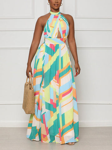 Halter Pleated Maxi Dresses