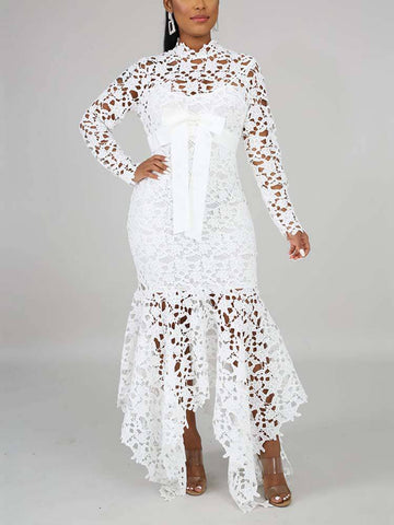 Lace O Neck Irregular Maxi Dresses