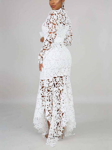 Lace O Neck Irregular Maxi Dresses
