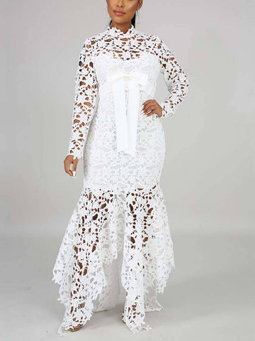 Lace O Neck Irregular Maxi Dresses