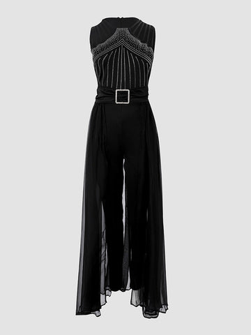 Rhinestone Mesh Sleeveless Jumpsuits