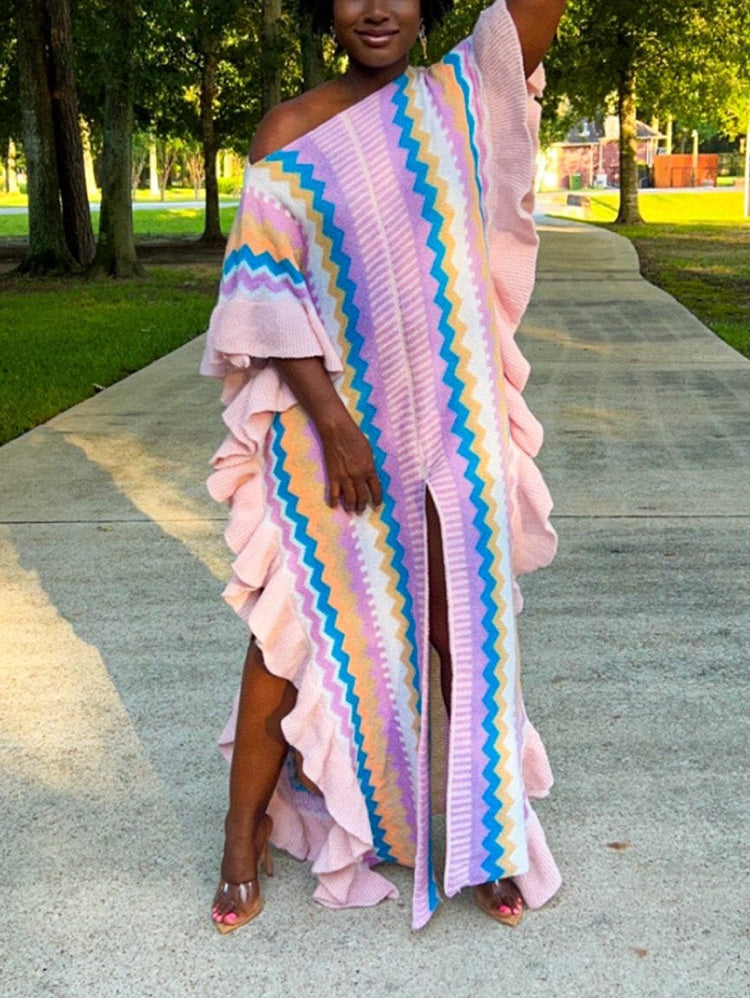 Ruffle Slit Knit Dresses