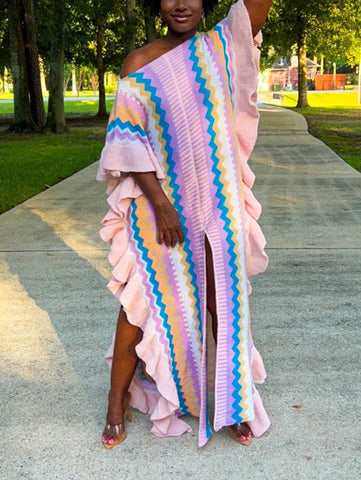 Ruffle Slit Knit Dresses