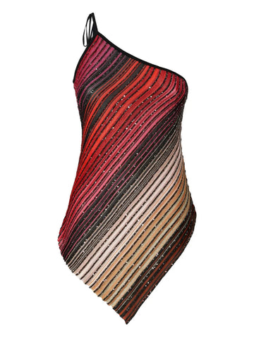 Asymmetric Hem Striped One Shoulder Top