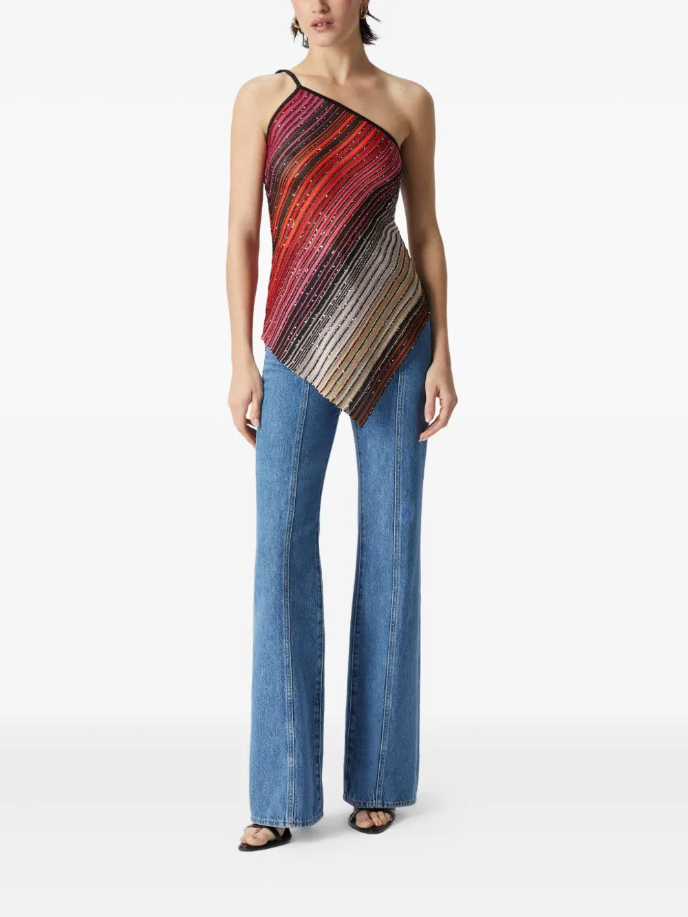 Asymmetric Hem Striped One Shoulder Top