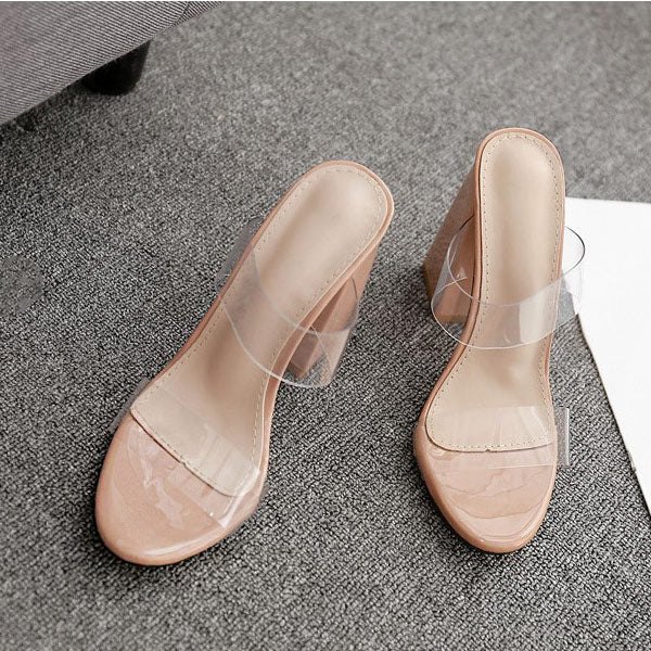 Nude Transparent Open Toe High Chunky Heel Sandals