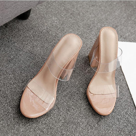 Nude Transparent Open Toe High Chunky Heel Sandals