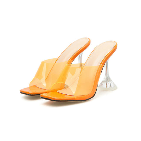 Nude Transparent  Square Head Open Toe Heel Shoes
