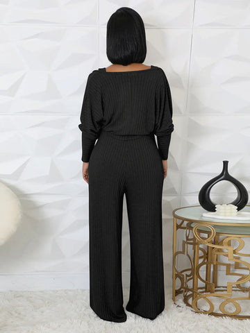 Ribbed Bolero  Jumpsuit Set