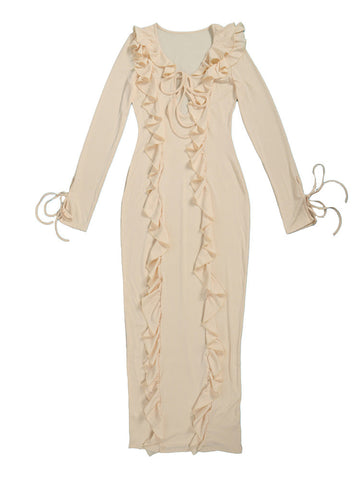 Ruffle Lace-Front Maxi Dresses