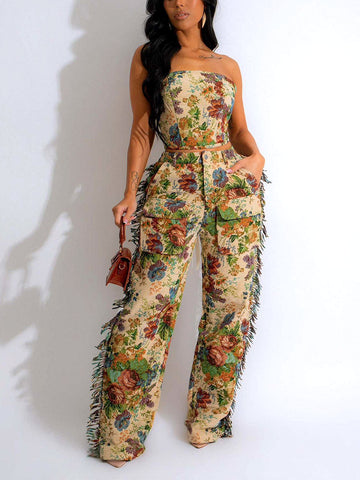 Vintage Tube Top Fringe Pants Set