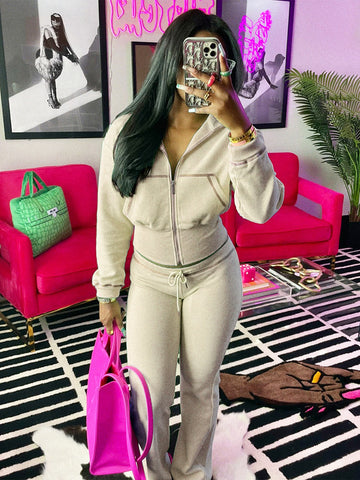 Waffle Jacket  Flare Pants Set