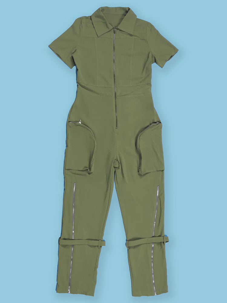 Zipper Cargo Pocket Utility Jumpsuits