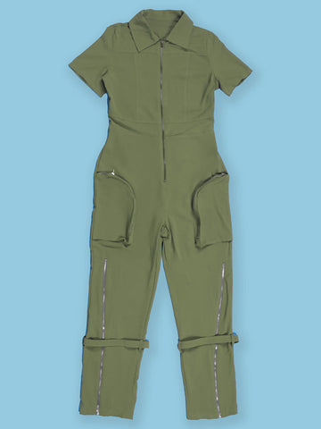 Zipper Cargo Pocket Utility Jumpsuits
