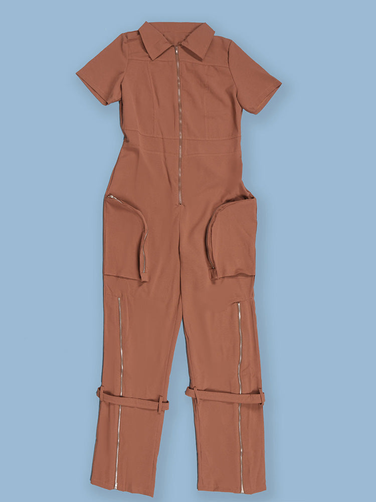 Zipper Cargo Pocket Utility Jumpsuits