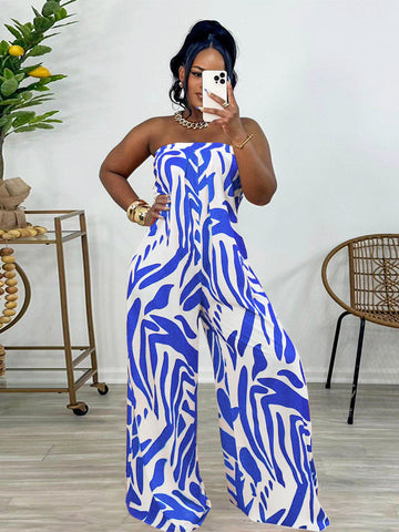 Strapless Printed Wide Jumpsuits