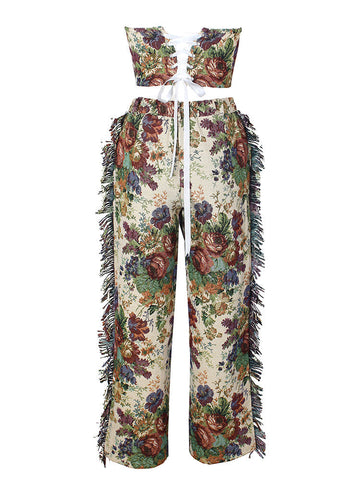 Vintage Tube Top Fringe Pants Set