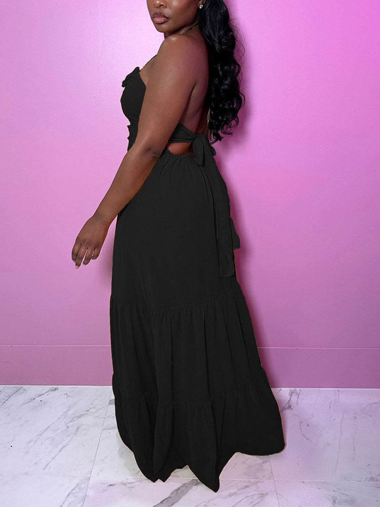 Halter Tie Waist Maxi Dresses