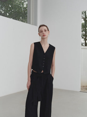 Cotton Linen V-Neck Sleeveless Vest