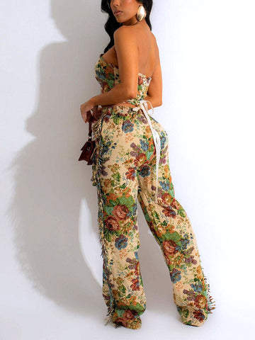 Vintage Tube Top Fringe Pants Set