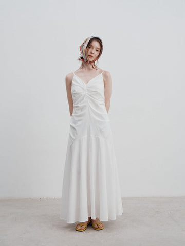 Pleated Waist Cinched Strap Dress