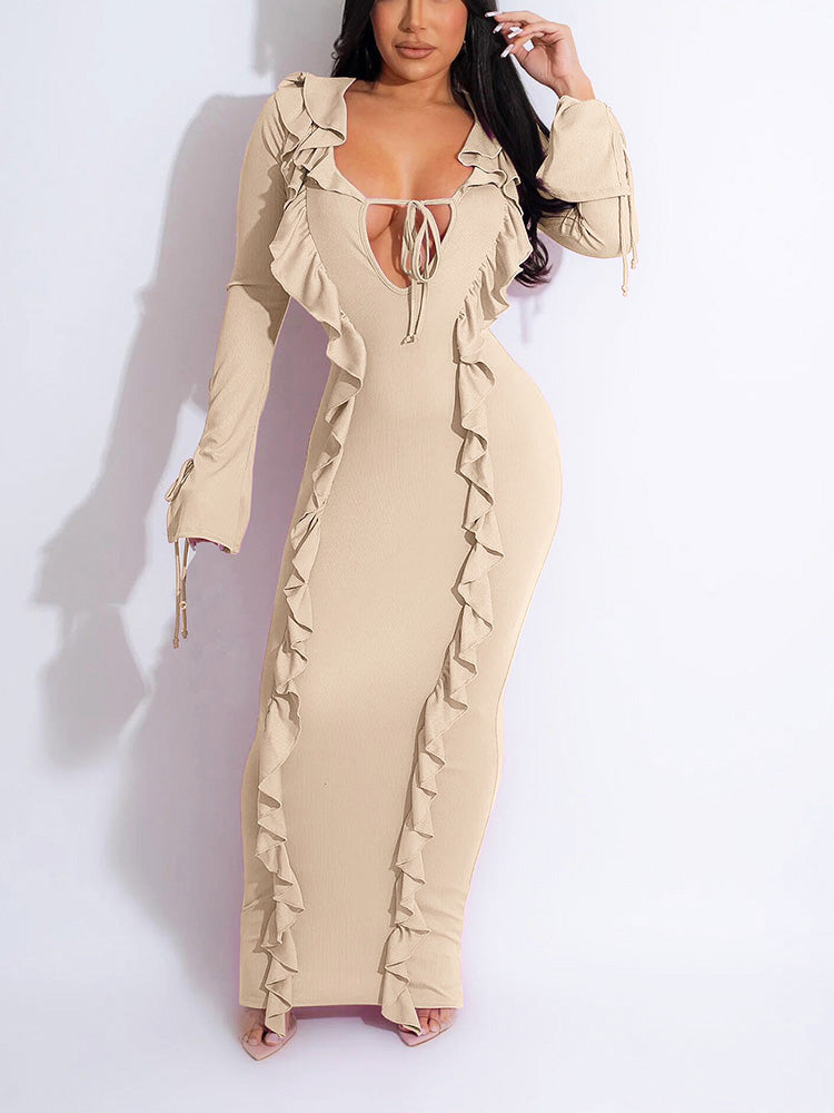 Ruffle Lace-Front Maxi Dresses