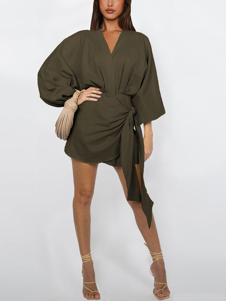 Puff Sleeves Wrap Dresses