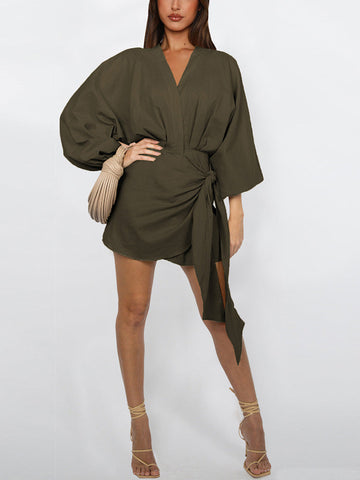 Puff Sleeves Wrap Dresses