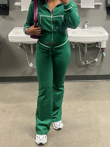 Waffle Jacket  Flare Pants Set