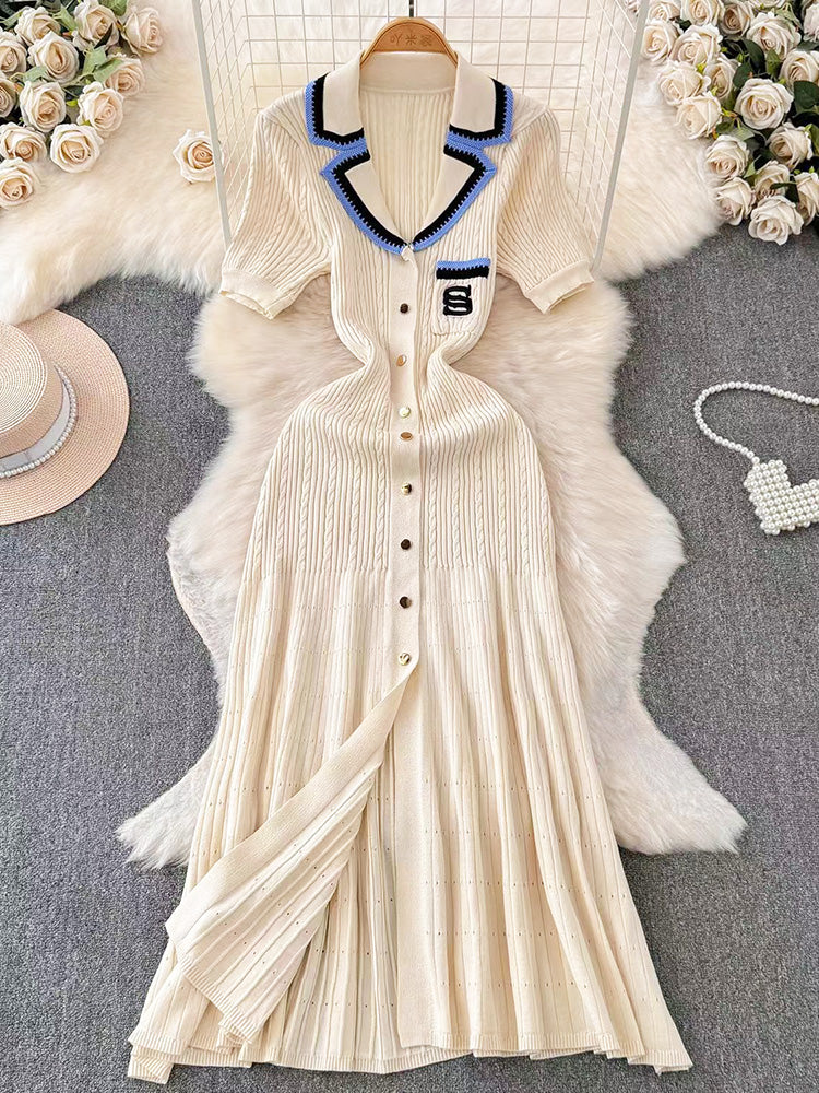 Knit Letter Embroidery Midi Dresses