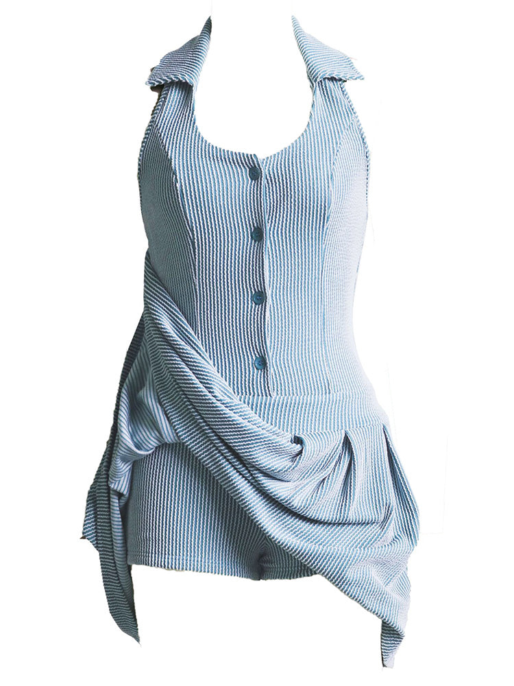 Button Halter Backless Skort Dresses