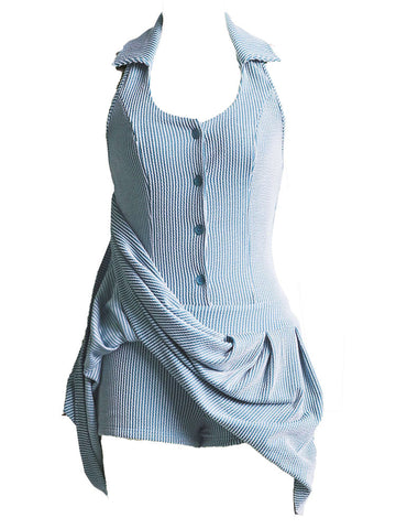 Button Halter Backless Skort Dresses