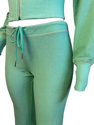 Waffle Jacket  Flare Pants Set