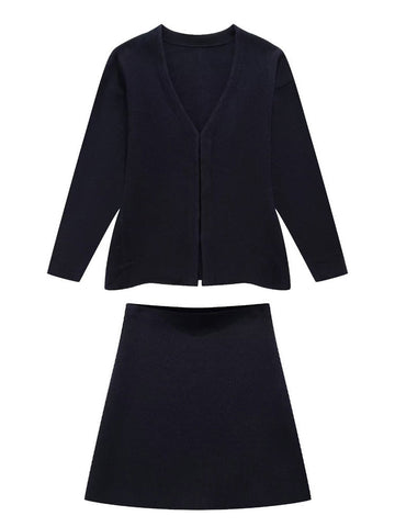 Knit Hook Cardigan Skirt Set