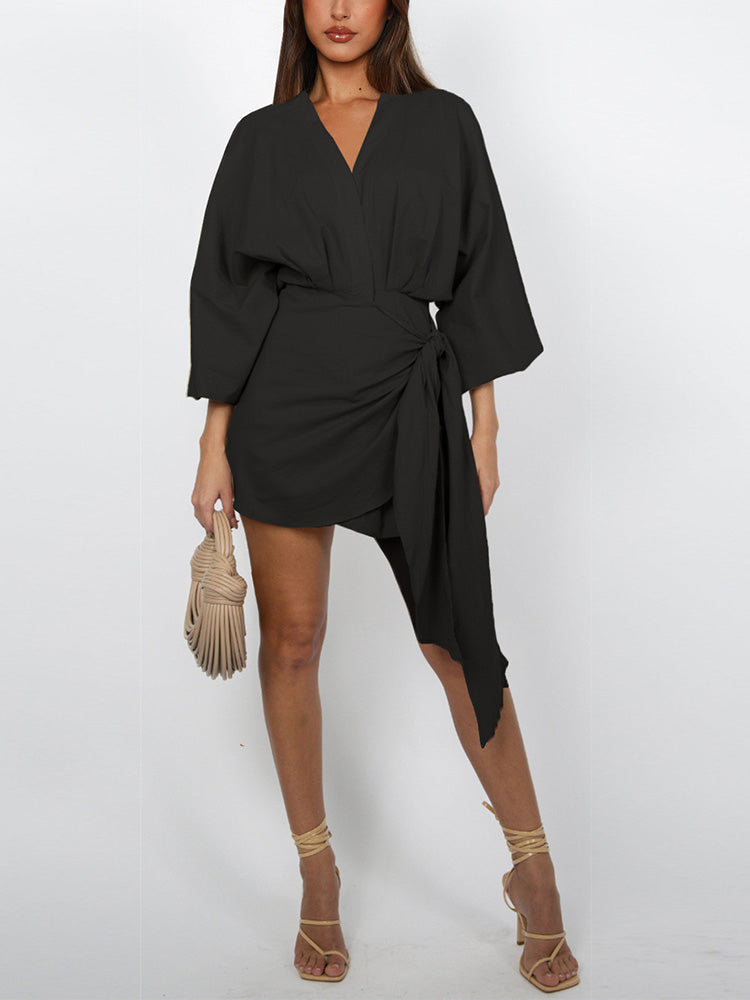Puff Sleeves Wrap Dresses