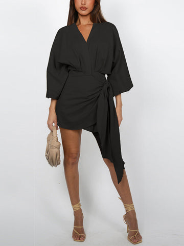 Puff Sleeves Wrap Dresses