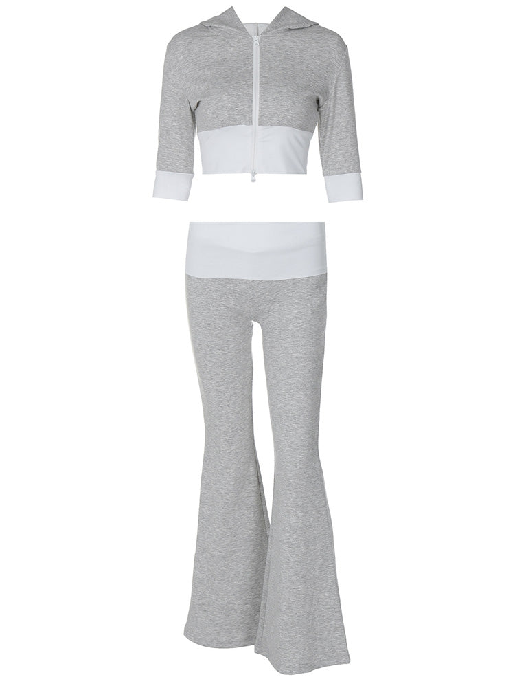 Contrast Hoodie  Flare Pants Set