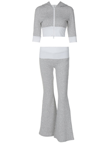 Contrast Hoodie  Flare Pants Set