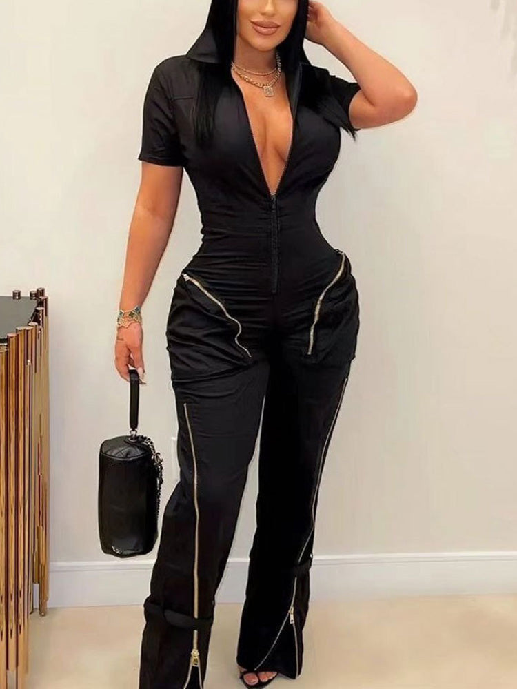 Zipper Cargo Pocket Utility Jumpsuits