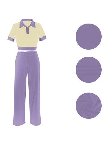 Contrast Crop Top Pants Set